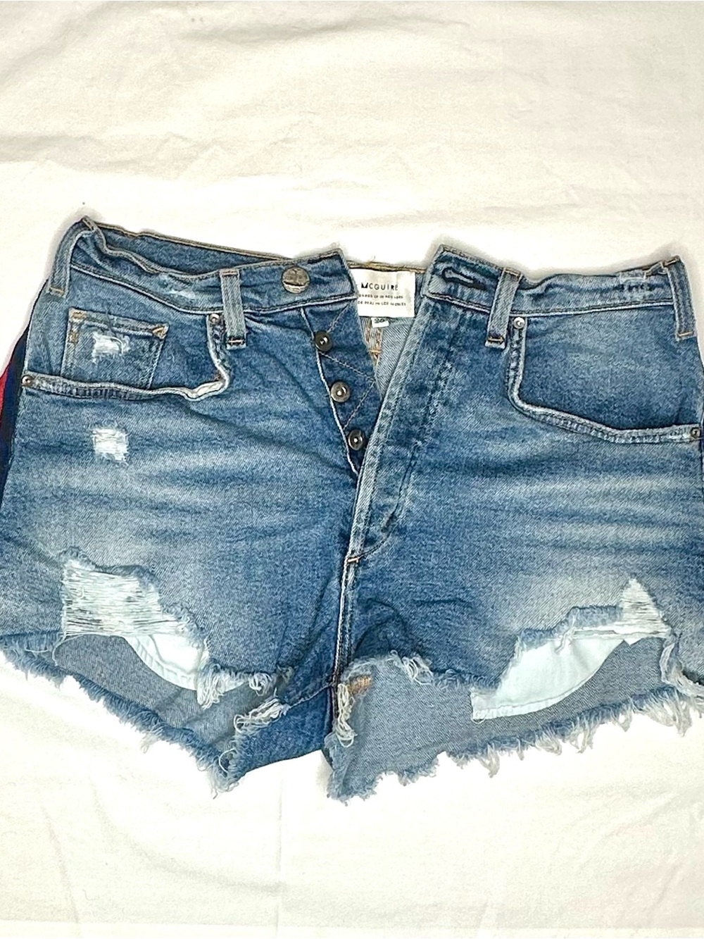 McGuire Distressed Denim Button-Fly Side Stripe Shorts Size 28